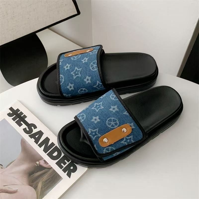 Retro Monogram Print Adjustable Slide Sandals, Thick-Sole Non-Slip Slides, Summer Casual Outdoor Slippers