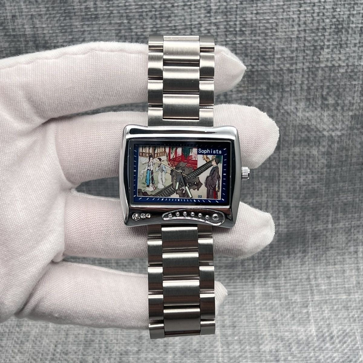 Artistic Niche Square Watch, Ladies' Painting Dial Stainless Steel Versatile Quartz Watch
