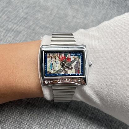 Artistic Niche Square Watch, Ladies' Painting Dial Stainless Steel Versatile Quartz Watch