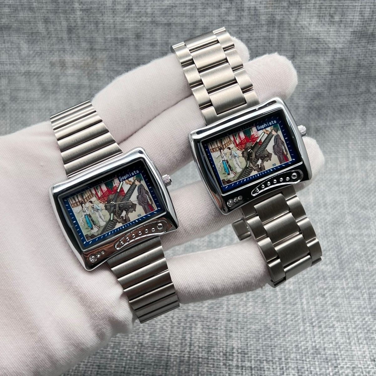 Artistic Niche Square Watch, Ladies' Painting Dial Stainless Steel Versatile Quartz Watch