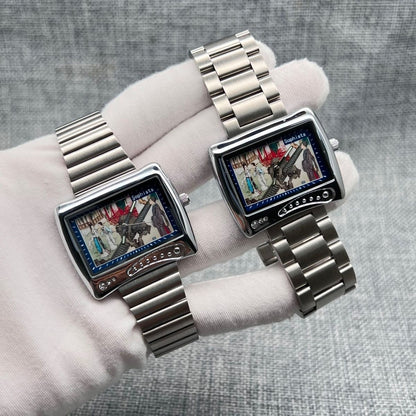 Artistic Niche Square Watch, Ladies' Painting Dial Stainless Steel Versatile Quartz Watch