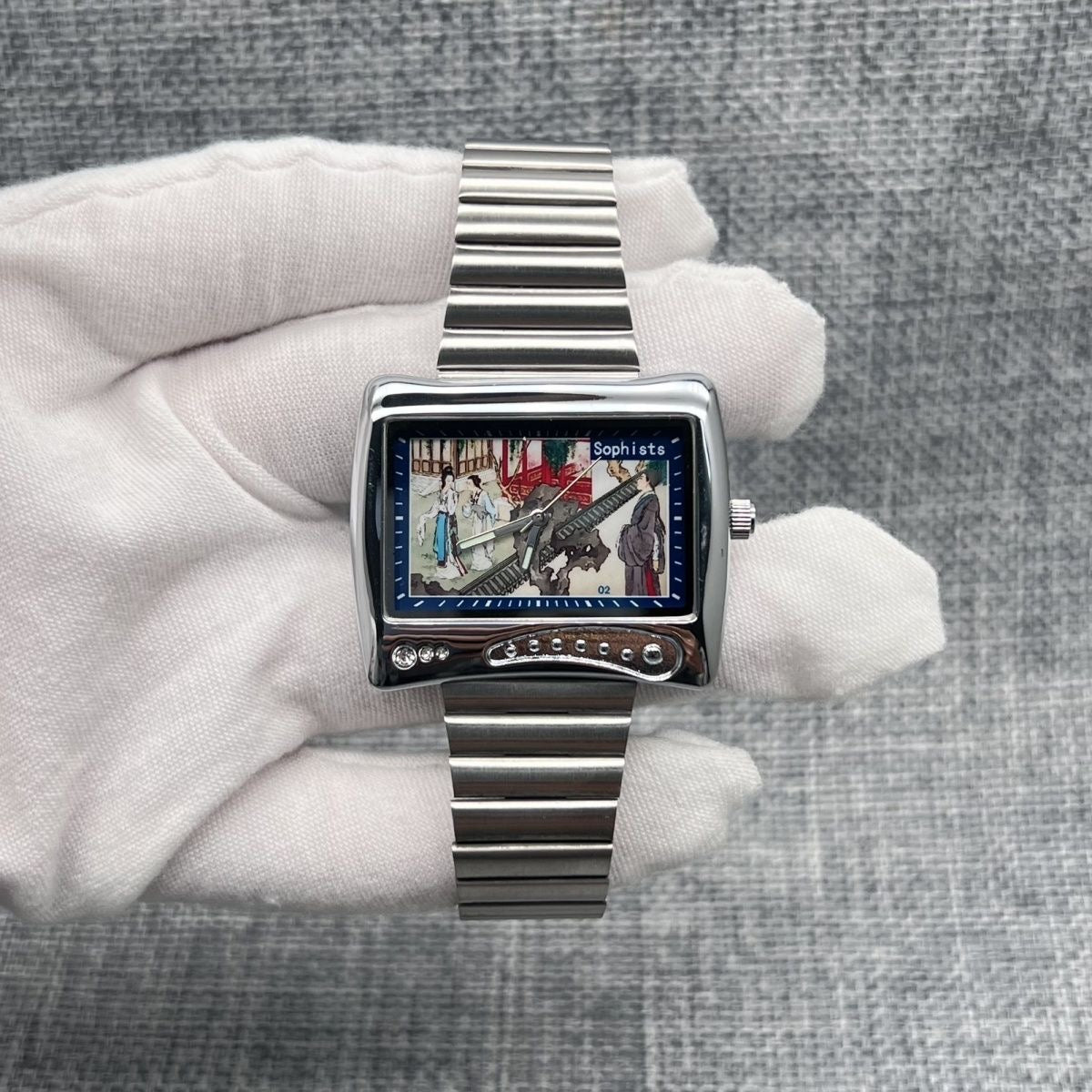 Artistic Niche Square Watch, Ladies' Painting Dial Stainless Steel Versatile Quartz Watch