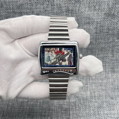 Artistic Niche Square Watch, Ladies' Painting Dial Stainless Steel Versatile Quartz Watch