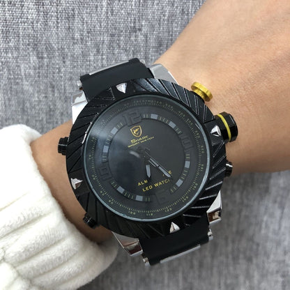 Outdoor Multi-Function Men's Sports Watch, Waterproof Shockproof LED Digital Watch, Trendy Large Dial Quartz Wristwatch