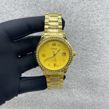 Full Gold Diamond-Encrusted Men's Automatic Mechanical Watch, Business Steel Band Waterproof Wristwatch, Luxury Versatile Timepiece
