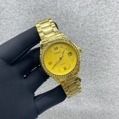 Full Gold Diamond-Encrusted Men's Automatic Mechanical Watch, Business Steel Band Waterproof Wristwatch, Luxury Versatile Timepiece