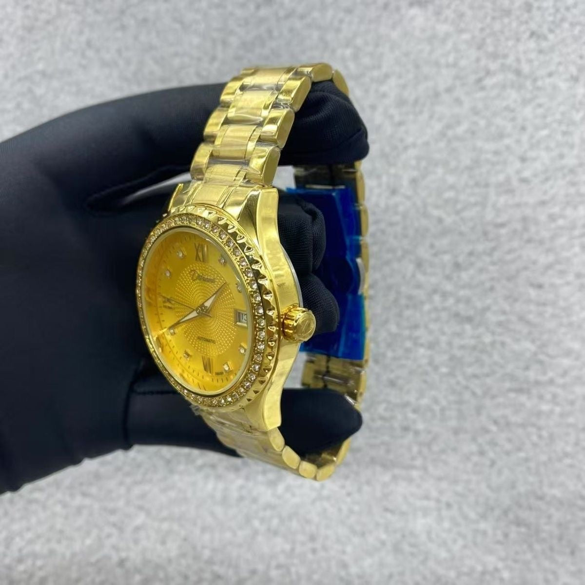 Full Gold Diamond-Encrusted Men's Automatic Mechanical Watch, Business Steel Band Waterproof Wristwatch, Luxury Versatile Timepiece