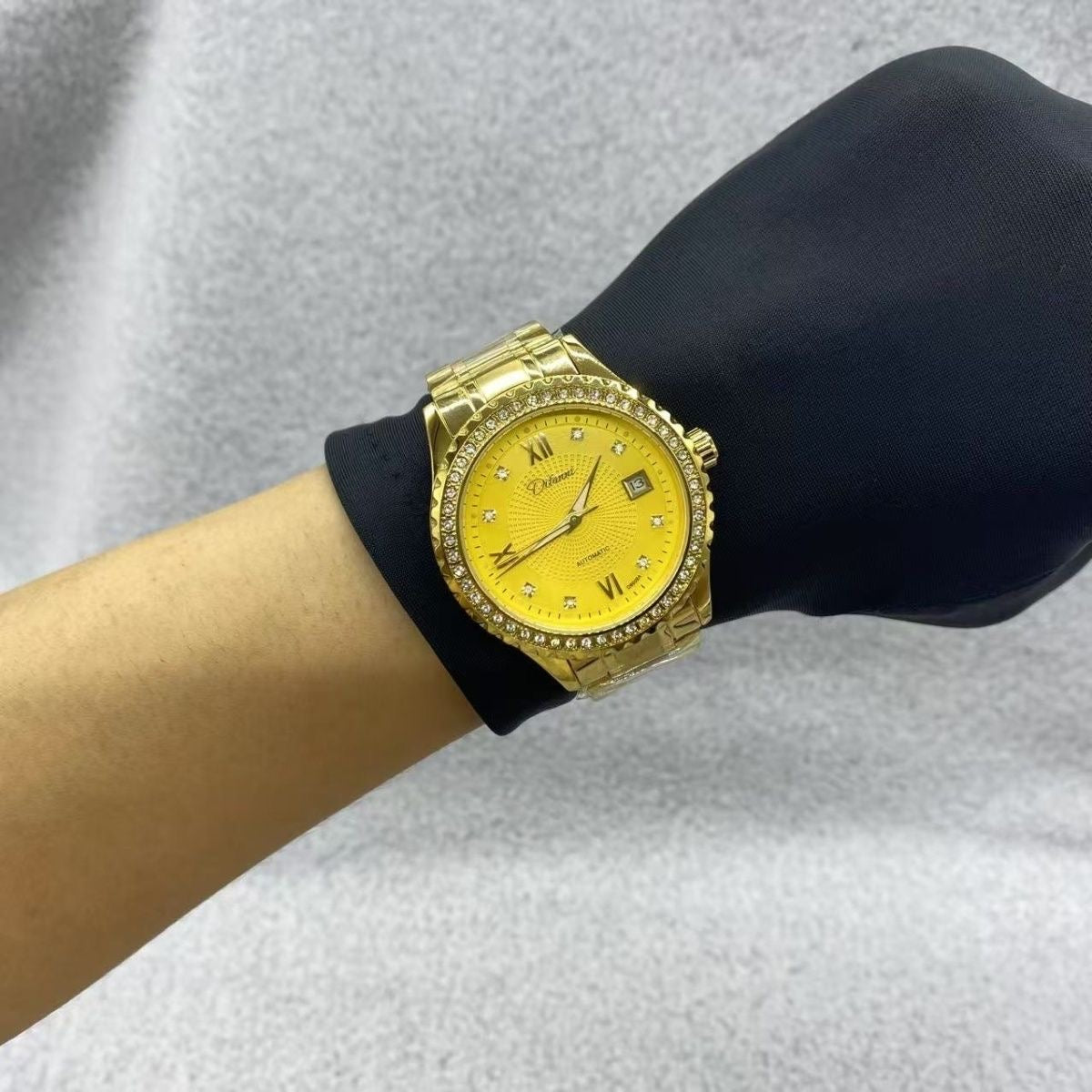 Full Gold Diamond-Encrusted Men's Automatic Mechanical Watch, Business Steel Band Waterproof Wristwatch, Luxury Versatile Timepiece