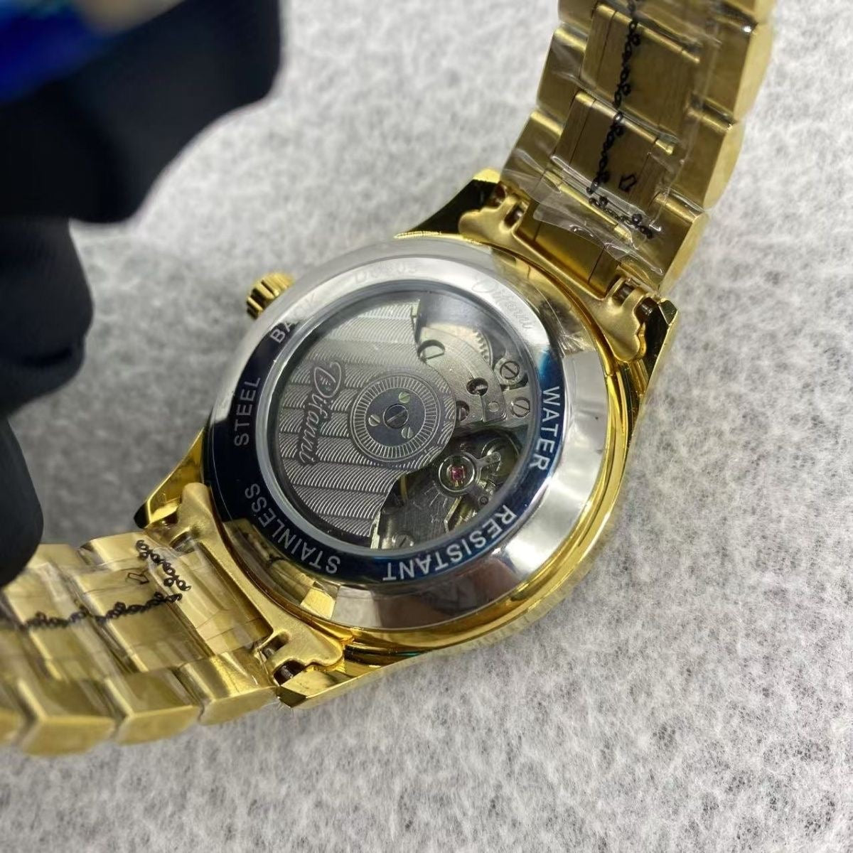 Full Gold Diamond-Encrusted Men's Automatic Mechanical Watch, Business Steel Band Waterproof Wristwatch, Luxury Versatile Timepiece