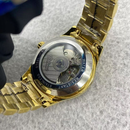 Full Gold Diamond-Encrusted Men's Automatic Mechanical Watch, Business Steel Band Waterproof Wristwatch, Luxury Versatile Timepiece