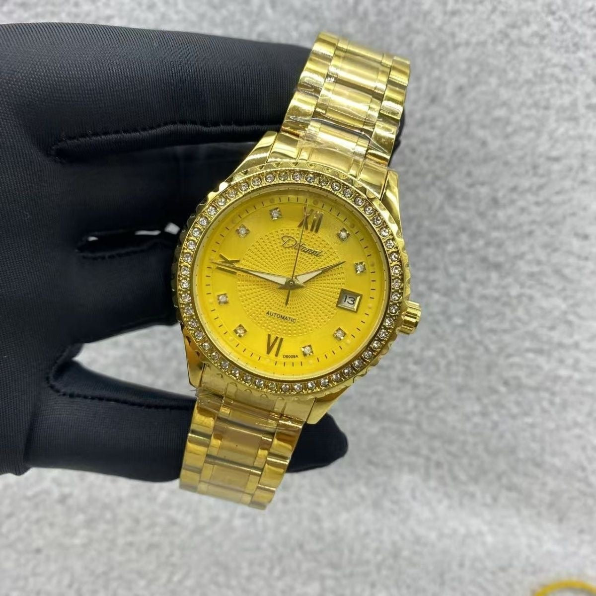 Full Gold Diamond-Encrusted Men's Automatic Mechanical Watch, Business Steel Band Waterproof Wristwatch, Luxury Versatile Timepiece
