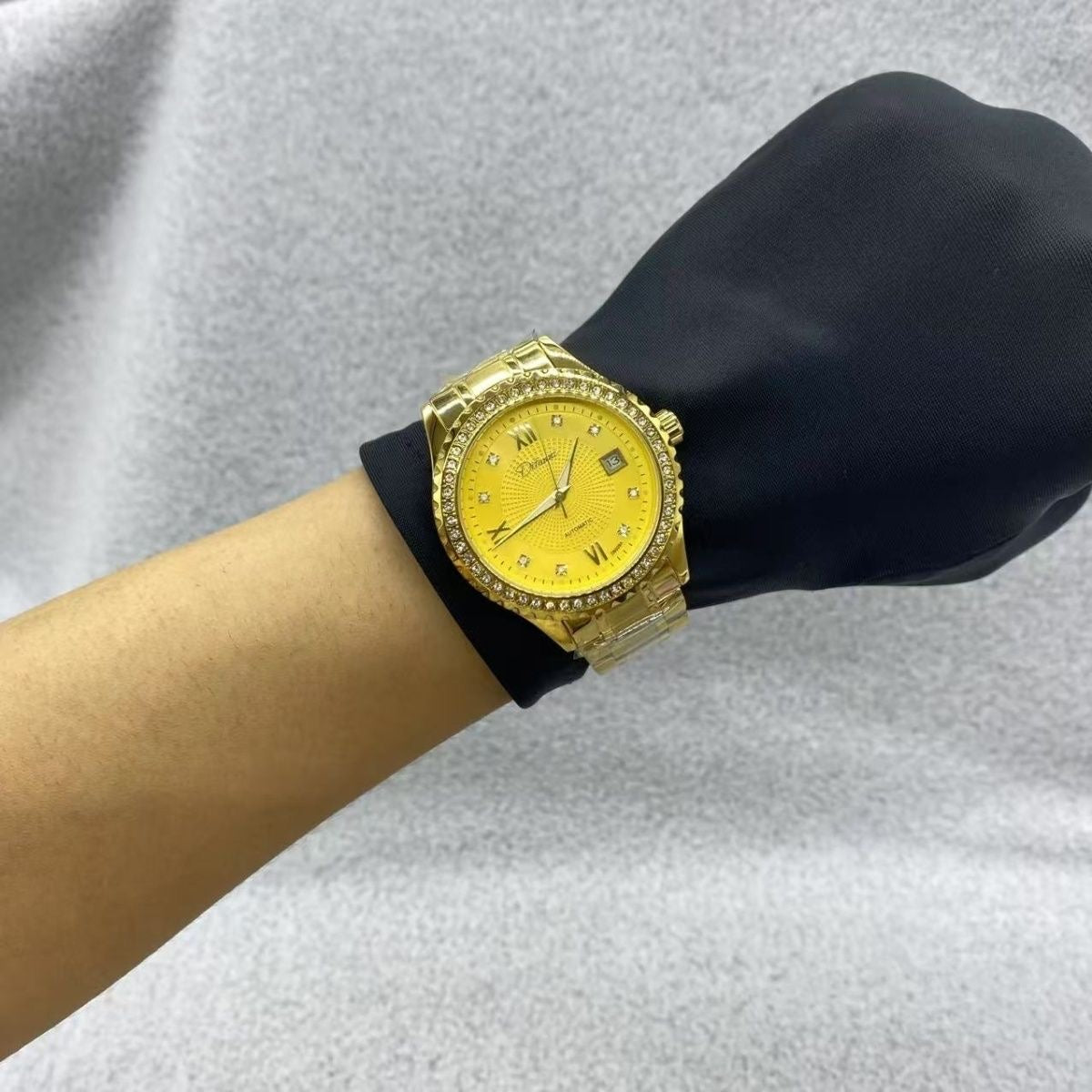 Full Gold Diamond-Encrusted Men's Automatic Mechanical Watch, Business Steel Band Waterproof Wristwatch, Luxury Versatile Timepiece