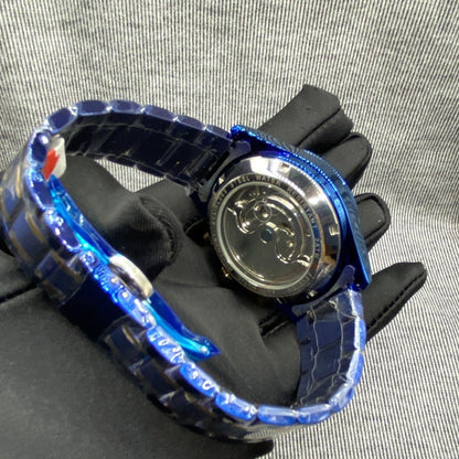 Business Blue-Gold Skeleton Automatic Mechanical Watch, Men's Moon Phase Multi-Function Steel Band Wristwatch, Luxury Versatile Waterproof Timepiece