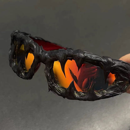 Dark Fluid-Shaped Sunglasses, Niche Quirky Irregular Shades, Y2K Streetwear Eyewear