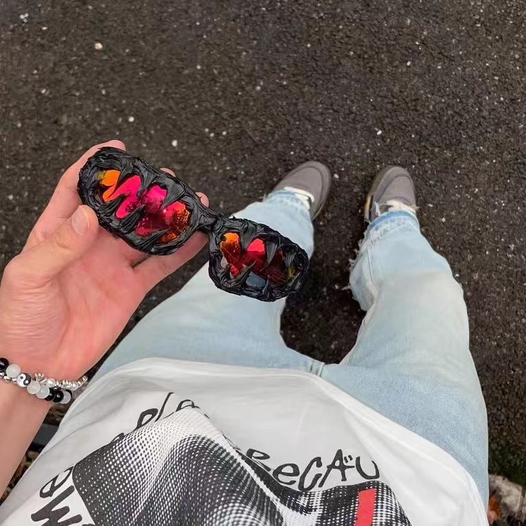 Dark Fluid-Shaped Sunglasses, Niche Quirky Irregular Shades, Y2K Streetwear Eyewear