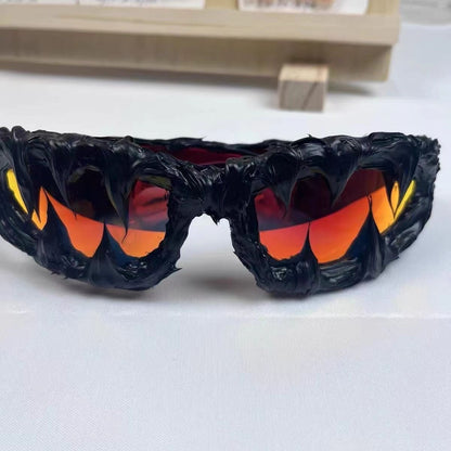 Dark Fluid-Shaped Sunglasses, Niche Quirky Irregular Shades, Y2K Streetwear Eyewear