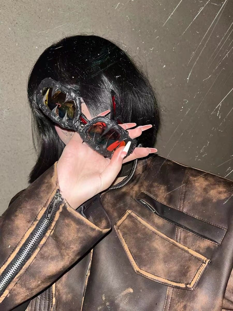 Dark Fluid-Shaped Sunglasses, Niche Quirky Irregular Shades, Y2K Streetwear Eyewear