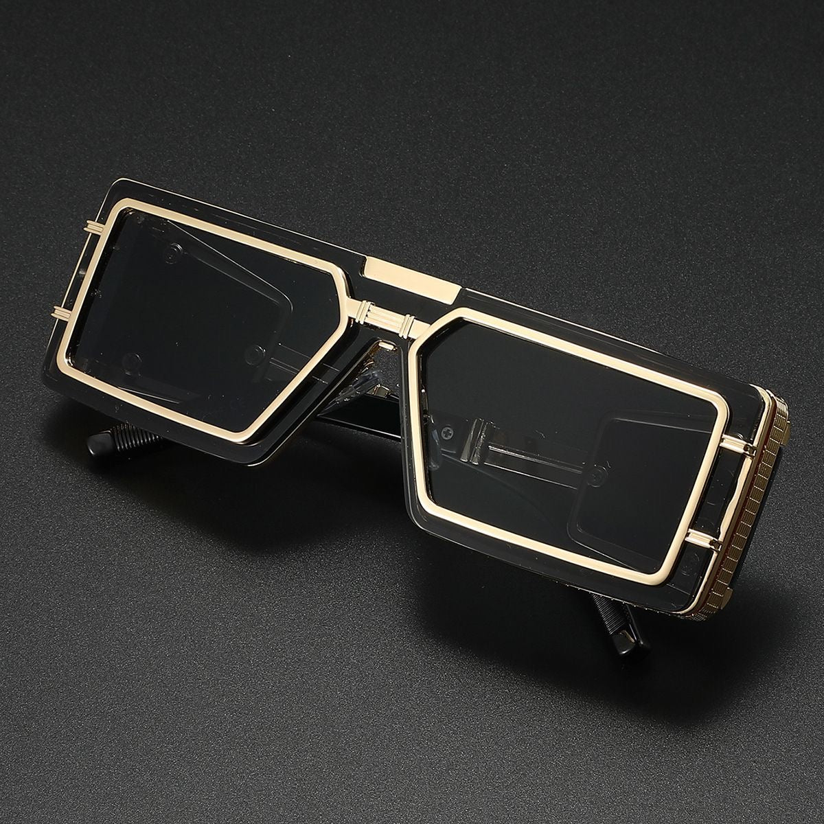 Futuristic Metal-Trimmed Square Sunglasses, Retro Hip-Hop Oversized Shades, Edgy UV Protection Eyewear