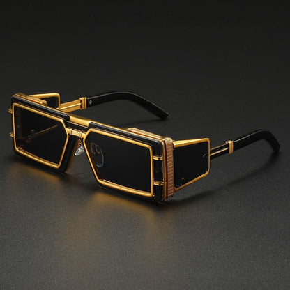 Futuristic Metal-Trimmed Square Sunglasses, Retro Hip-Hop Oversized Shades, Edgy UV Protection Eyewear