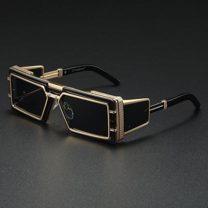 Futuristic Metal-Trimmed Square Sunglasses, Retro Hip-Hop Oversized Shades, Edgy UV Protection Eyewear