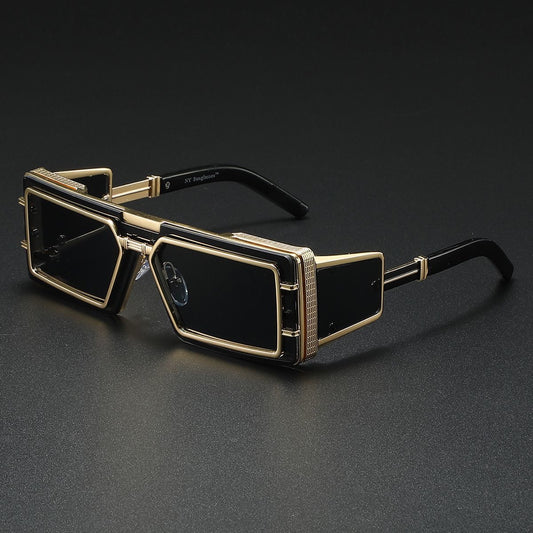 Futuristic Metal-Trimmed Square Sunglasses, Retro Hip-Hop Oversized Shades, Edgy UV Protection Eyewear