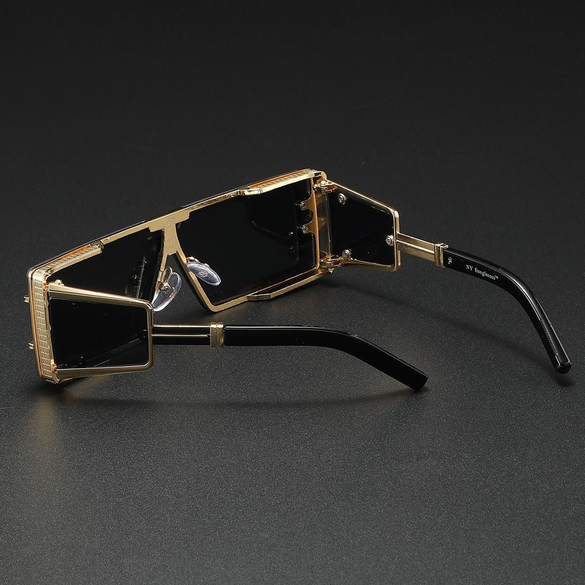Futuristic Metal-Trimmed Square Sunglasses, Retro Hip-Hop Oversized Shades, Edgy UV Protection Eyewear