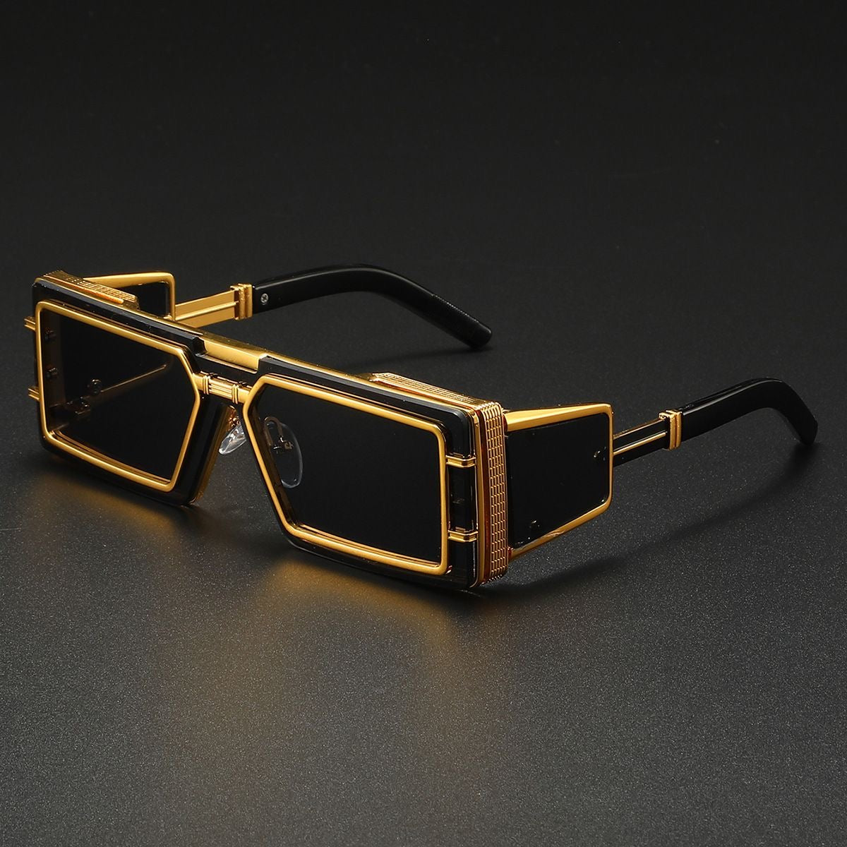 Futuristic Metal-Trimmed Square Sunglasses, Retro Hip-Hop Oversized Shades, Edgy UV Protection Eyewear