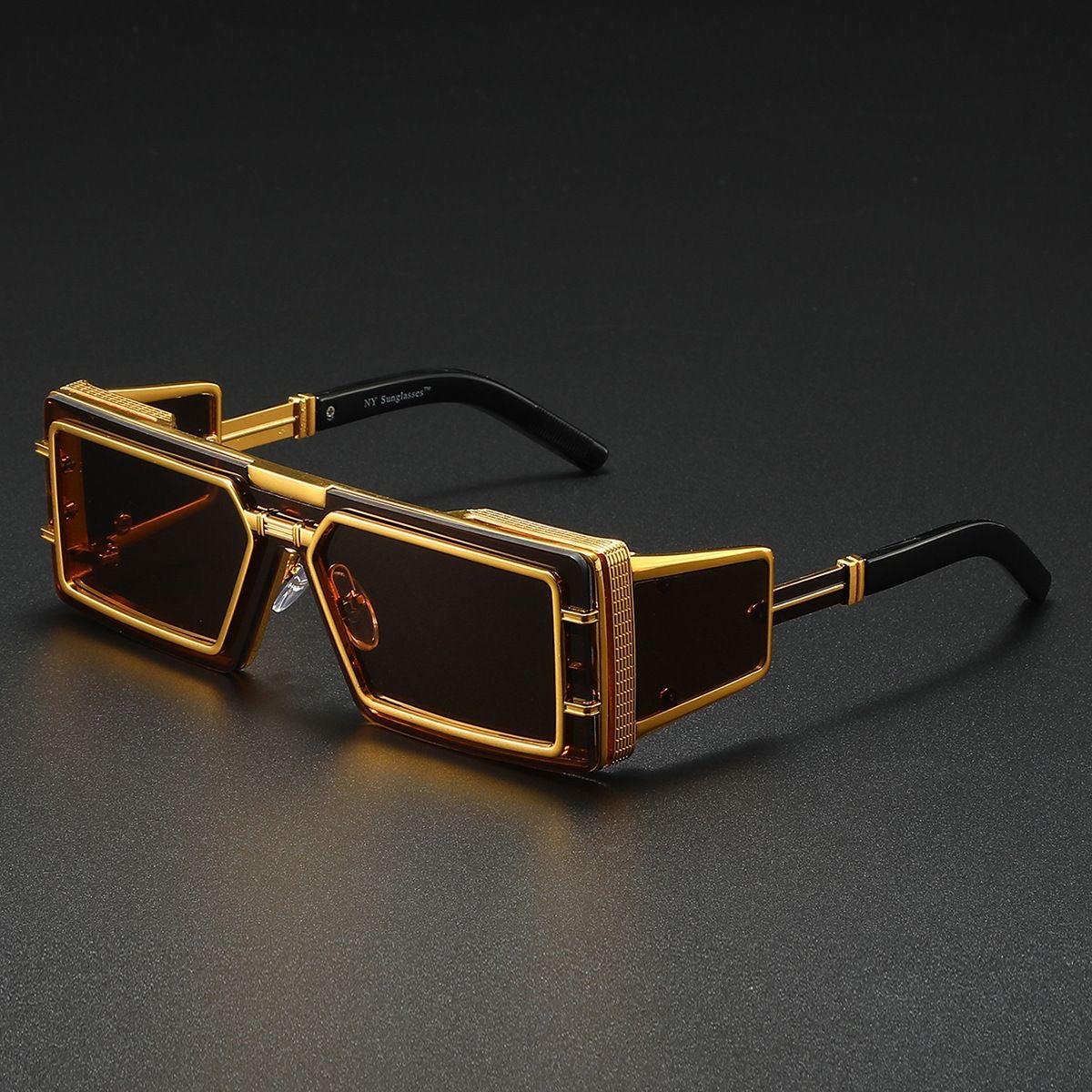 Futuristic Metal-Trimmed Square Sunglasses, Retro Hip-Hop Oversized Shades, Edgy UV Protection Eyewear