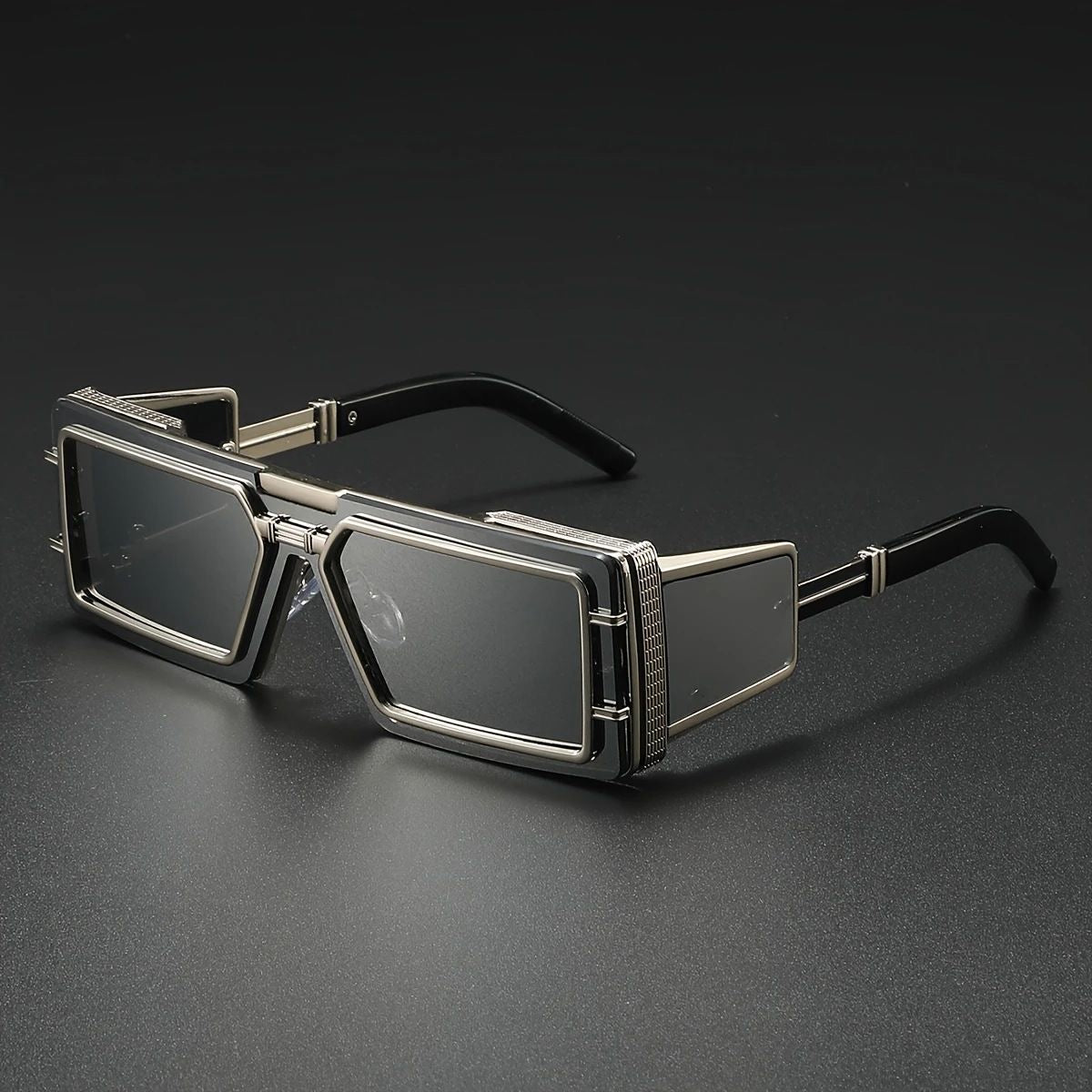 Futuristic Metal-Trimmed Square Sunglasses, Retro Hip-Hop Oversized Shades, Edgy UV Protection Eyewear