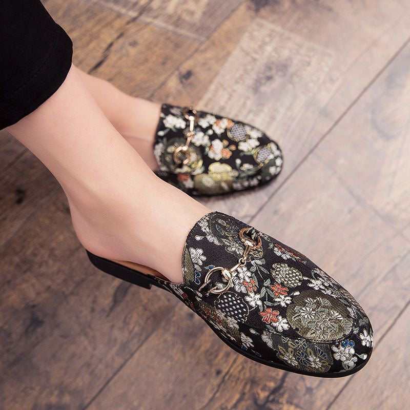 Vintage Monogram Tassel Mule Slippers, Backless Slip-On Loafers, Casual Flat Slides for Women