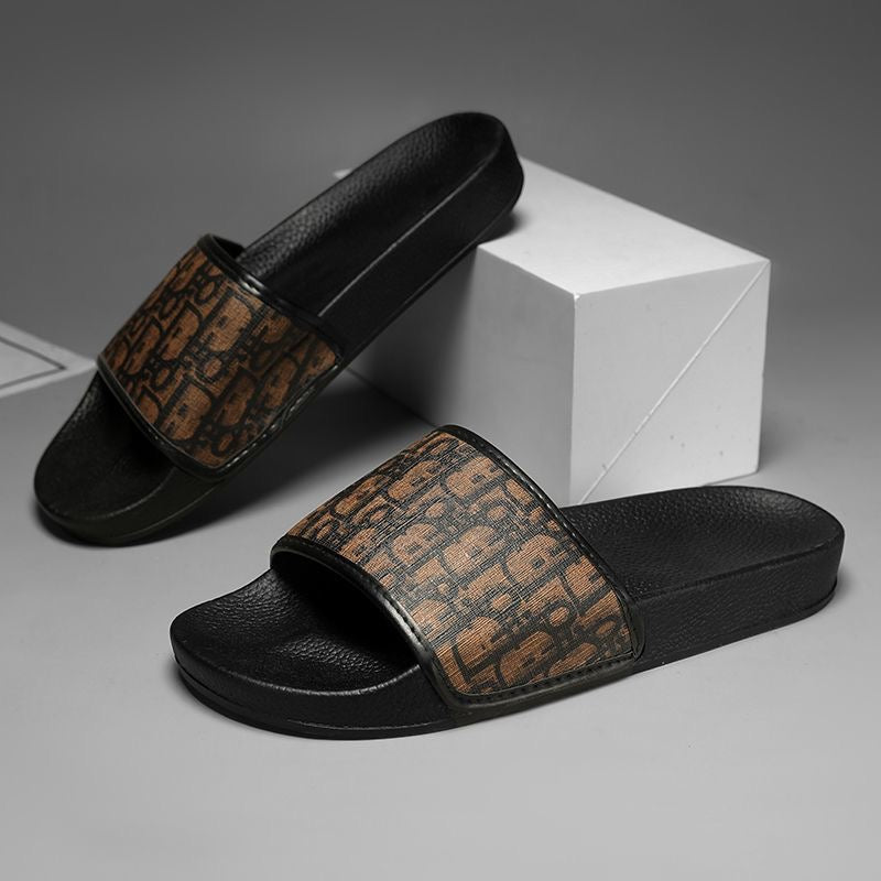 Classic Monogram Letter Slides, Non-Slip Outdoor Slippers, Summer Casual Sandals