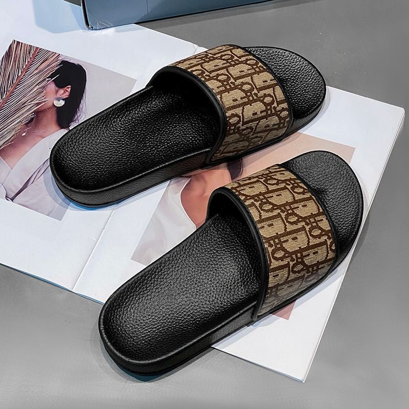 Classic Monogram Letter Slides, Non-Slip Outdoor Slippers, Summer Casual Sandals
