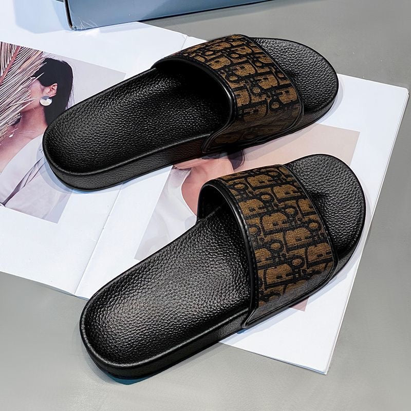 Classic Monogram Letter Slides, Non-Slip Outdoor Slippers, Summer Casual Sandals