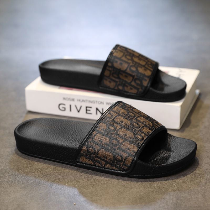 Classic Monogram Letter Slides, Non-Slip Outdoor Slippers, Summer Casual Sandals