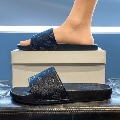 Classic Monogram Embossed Slides, Non-Slip Soft Sole Slippers, Summer Casual Sandals