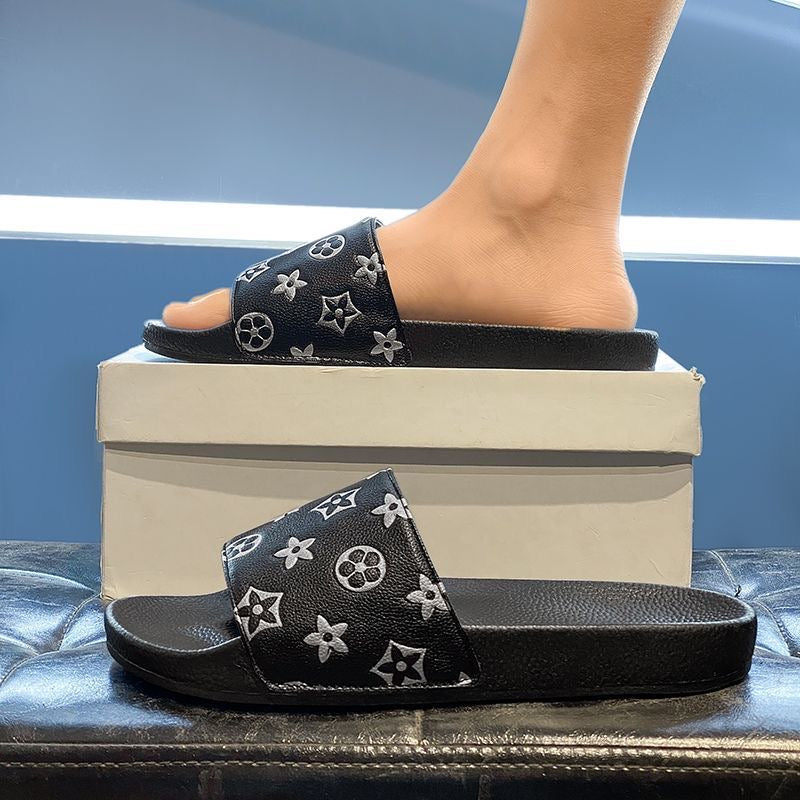 Classic Monogram Embossed Slides, Non-Slip Soft Sole Slippers, Summer Casual Sandals