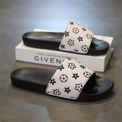Classic Monogram Embossed Slides, Non-Slip Soft Sole Slippers, Summer Casual Sandals