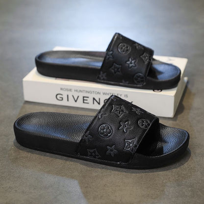 Classic Monogram Embossed Slides, Non-Slip Soft Sole Slippers, Summer Casual Sandals
