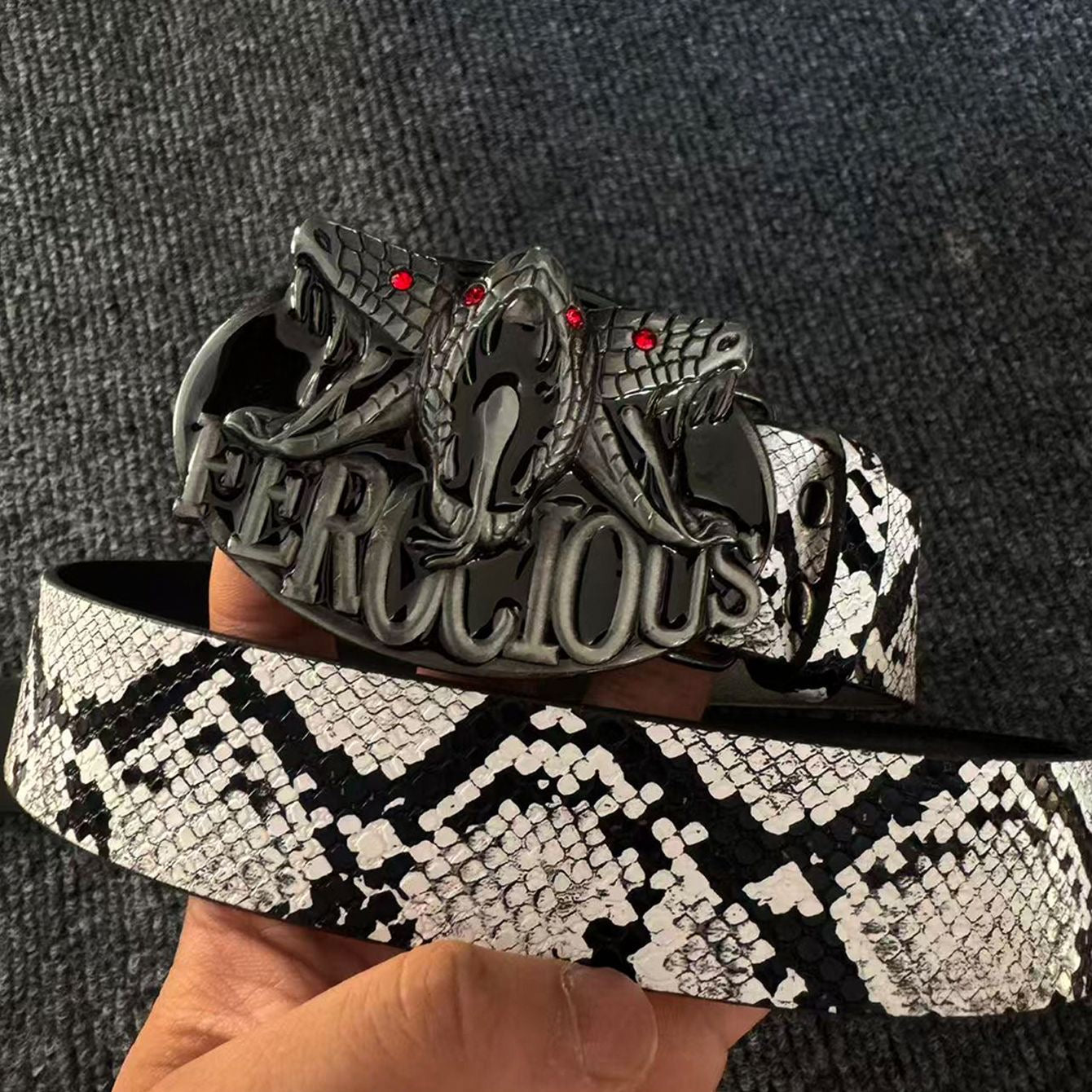Retro Snake Print Embossed Buckle Belt, Punk Streetwear Jean Belt, Bold Decorative Waistband