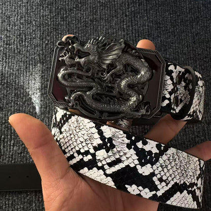 Retro Snake Print Embossed Buckle Belt, Punk Streetwear Jean Belt, Bold Decorative Waistband