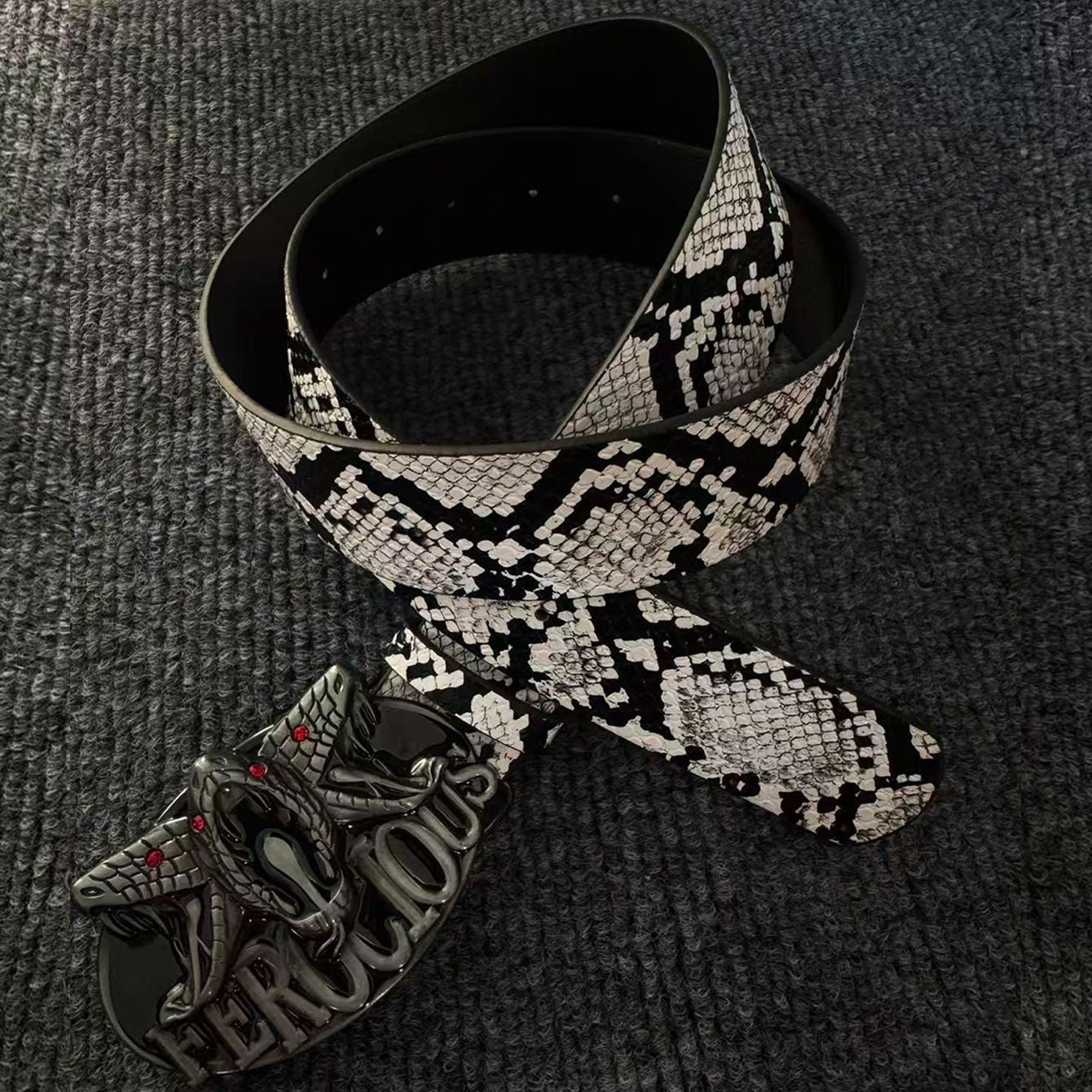 Retro Snake Print Embossed Buckle Belt, Punk Streetwear Jean Belt, Bold Decorative Waistband