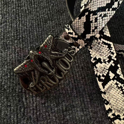 Retro Snake Print Embossed Buckle Belt, Punk Streetwear Jean Belt, Bold Decorative Waistband