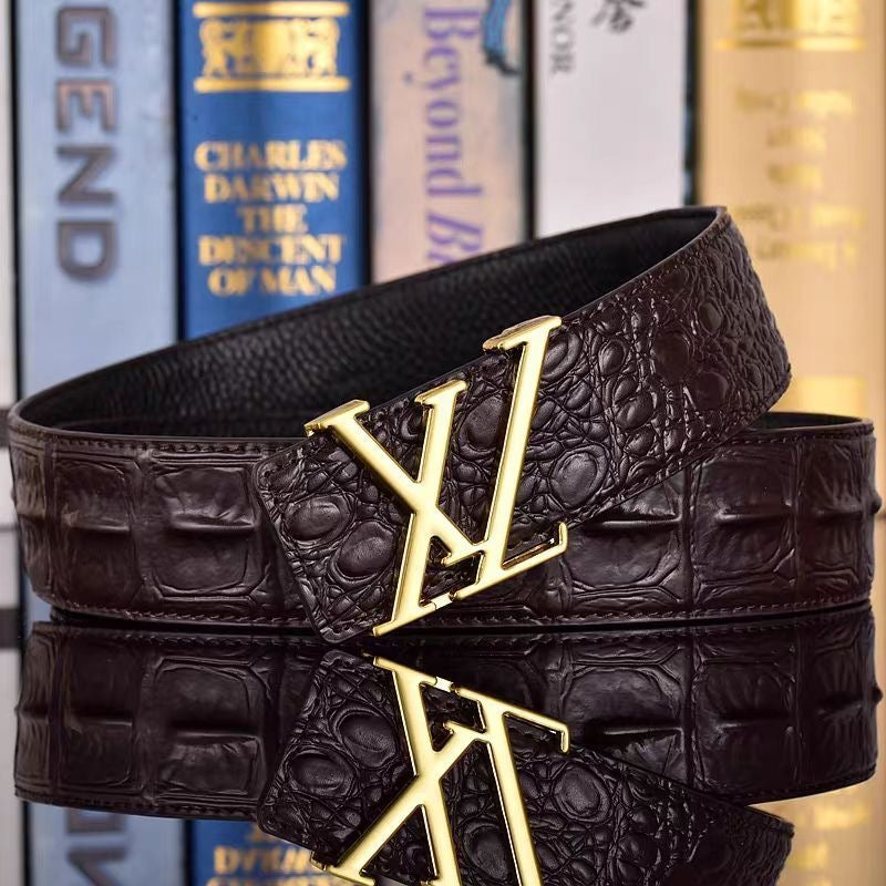 Business Casual Croc-Embossed Belt, Men's Letter Buckle Automatic Strap, Luxury Versatile Jean Belt