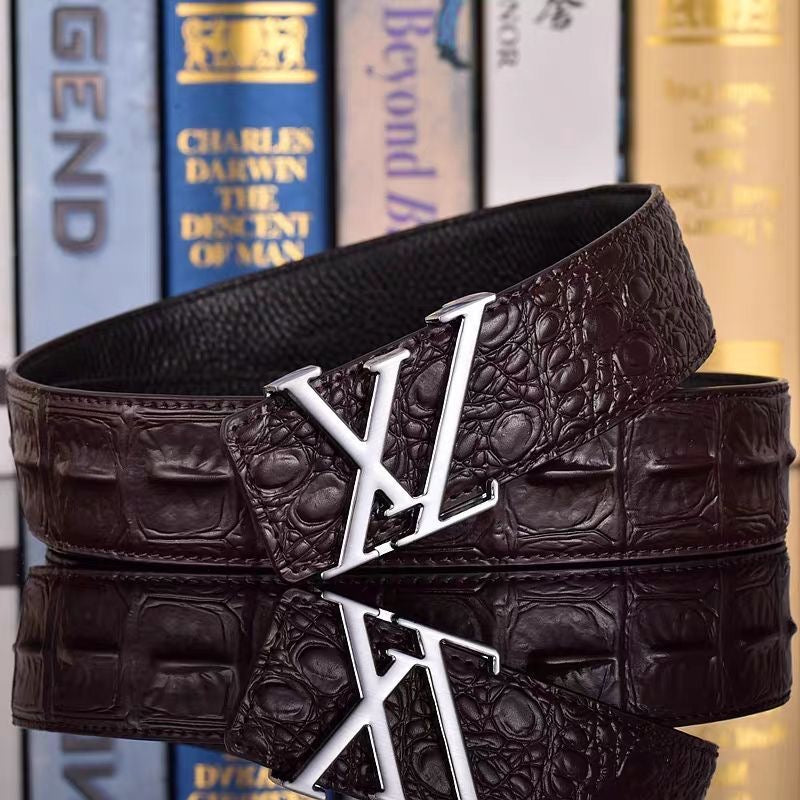 Business Casual Croc-Embossed Belt, Men's Letter Buckle Automatic Strap, Luxury Versatile Jean Belt