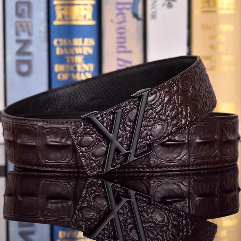 Business Casual Croc-Embossed Belt, Men's Letter Buckle Automatic Strap, Luxury Versatile Jean Belt
