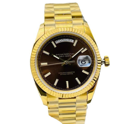 Classic Full-Gold Day-Date Watch, Diamond-Index President Bracelet Wristwatch, Men's Luxury Waterproof Dress Watch
