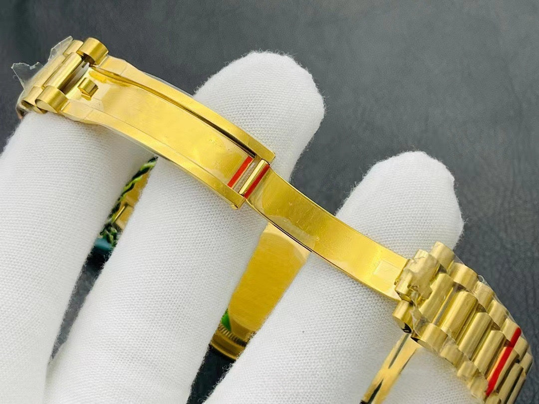 Classic Full-Gold Day-Date Watch, Diamond-Index President Bracelet Wristwatch, Men's Luxury Waterproof Dress Watch