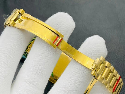 Classic Full-Gold Day-Date Watch, Diamond-Index President Bracelet Wristwatch, Men's Luxury Waterproof Dress Watch