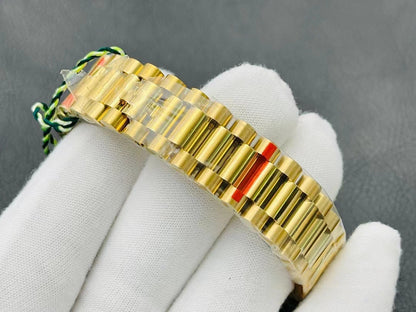 Classic Full-Gold Day-Date Watch, Diamond-Index President Bracelet Wristwatch, Men's Luxury Waterproof Dress Watch