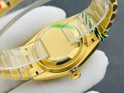 Classic Full-Gold Day-Date Watch, Diamond-Index President Bracelet Wristwatch, Men's Luxury Waterproof Dress Watch